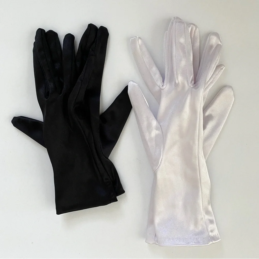 SILKY GLOVES FOR COSTUME PINUP ROCKABILLY BLACK WHITE
